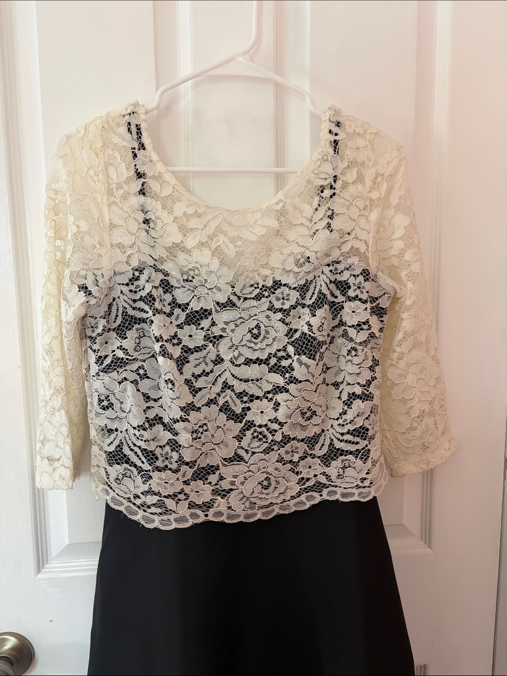 Women’s lace top mid sleeve black and white midi dress (Size 10)